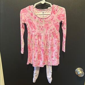 Pink Floral Long Sleeve Dress with Tights